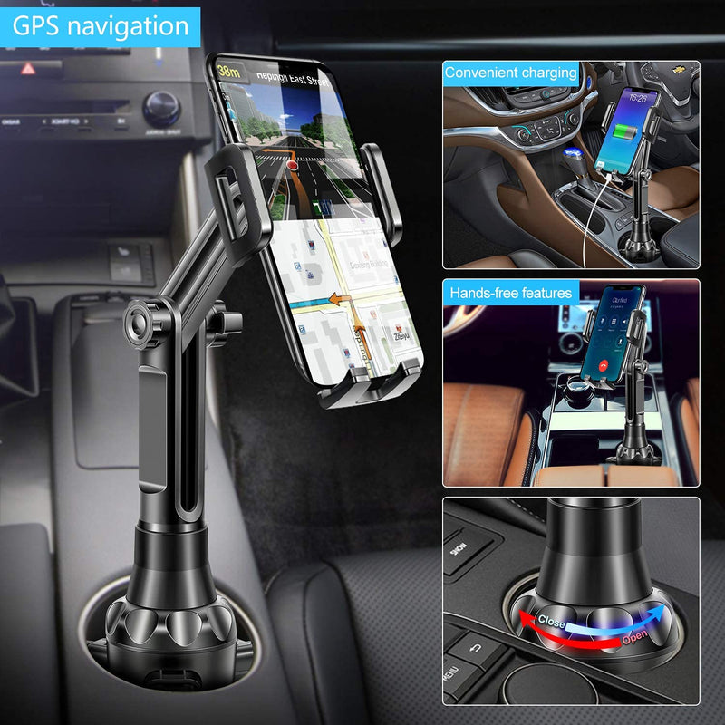 [Australia - AusPower] - Car Cup Holder Phone Mount JC1 Pro Ver. Adjustable Long Pole Automobile Cup Holder Smart Phone Cradle Car Mount for iPhone 11 Pro/XR/XS Max/X/SE/8 Plus/6s/Samsung Galaxy S20+/Note 10/S9/S7 Edge(Black) 