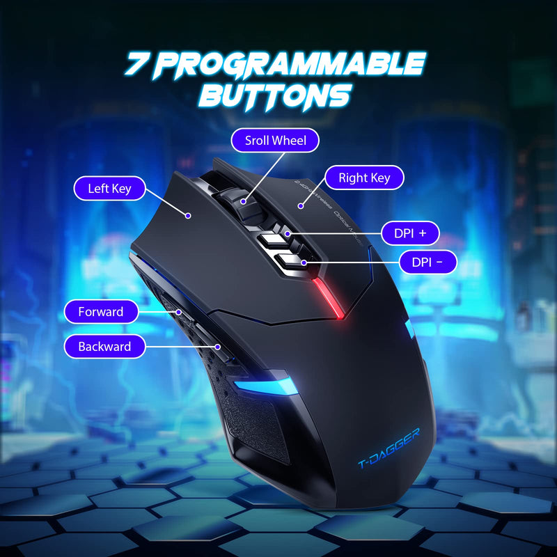 [Australia - AusPower] - Wireless Gaming Mouse- USB Cordless PC Computer Mice with LED Blue Backlit, Ergonomic Silent Gamer Laptop Mouse with 7 Silent Click Buttons, 5 Adjustable DPI Plug & Play for PC, Windows, Mac 
