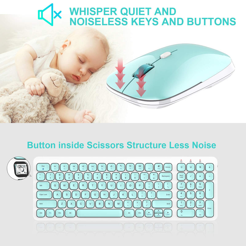 [Australia - AusPower] - Wireless Keyboard Mouse Combo, cimetech Compact Full Size Wireless Keyboard and Mouse Set Less Noise Keys 2.4G Ultra-Thin Sleek Design for Windows, Computer, PC, Notebook, Laptop - (Aqua Green) Aqua Green 