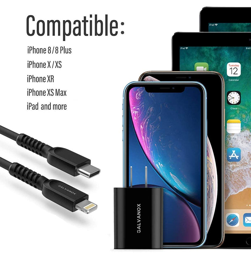 [Australia - AusPower] - Galvanox Fast iPhone Charger with Wall Plug (MFi Apple Certified) USB C to Lightning Cable with 18W USB-C Power Adapter Rapid Charging Supported on iPhone 13, 12, 11 Pro Max, X, XR, SE 2020 Black 