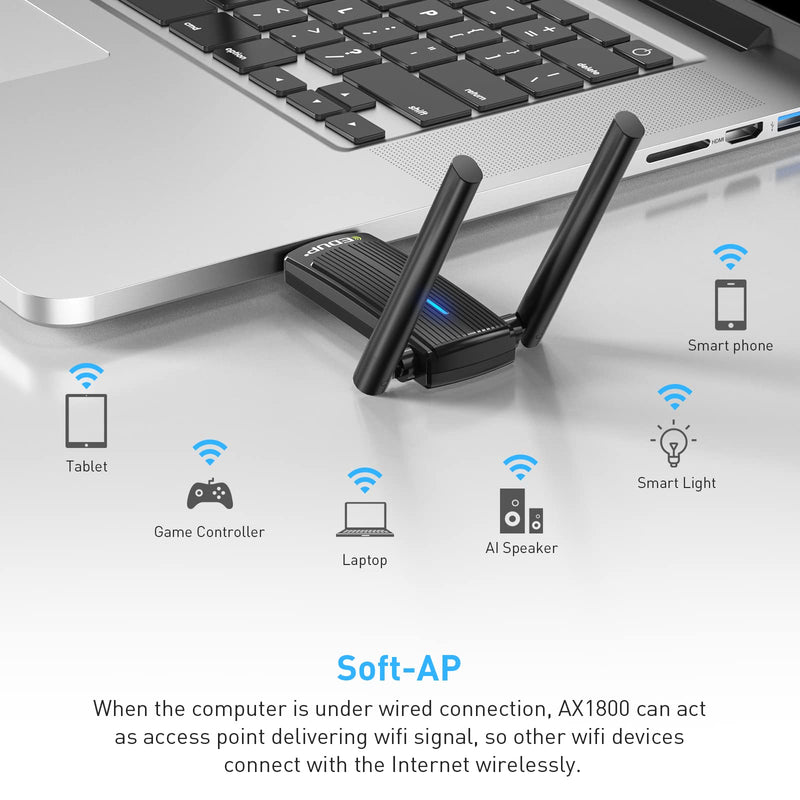 [Australia - AusPower] - EDUP USB WiFi 6 Adapter for Gaming PC, 802.11 AX 1800Mbps Dual Band 2.4GHz/5GHz Wireless Network Dongle High Gain Antennas for Desktop PC Laptop, Supports Windows 11/10/7 1696 