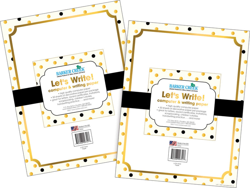 [Australia - AusPower] - BARKER CREEK Designer Computer Paper 100 Sheet Set, Gold, Decorative Paper, Stationery, 8.5" x 11", 100 sheets, Home, School, and Office Supplies (3624) 