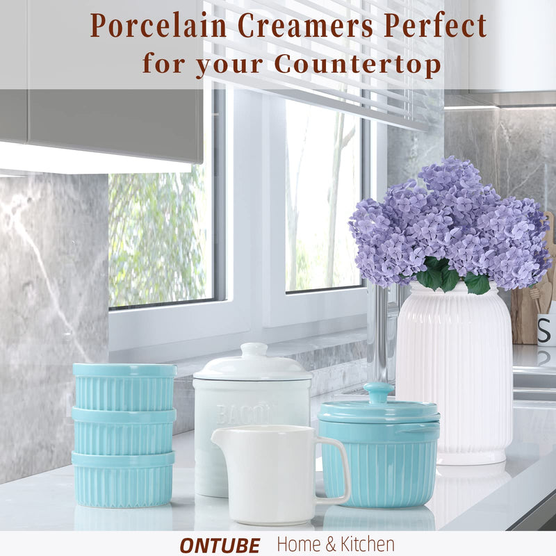 [Australia - AusPower] - ONTUBE Ceramics Creamer,Porcelain Coffee Milk Creamer Pitcher with Handle for Home and Kitchen - 12OZ (White) White 