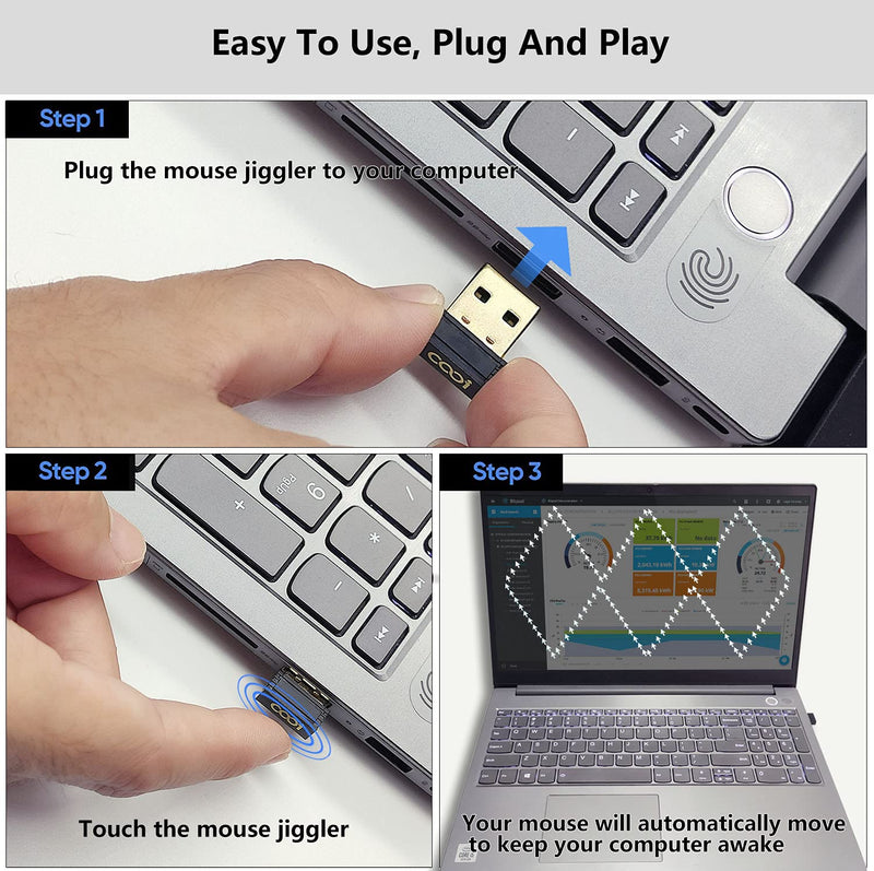 [Australia - AusPower] - Mouse Jiggler, COOIDEA Mini Undetectable Mouse Mover with ON/Off Touch Switch, USB-C Adapter ,2 Jiggle Modes, Driver-Free, Plug-and-Play Keeps Computer/Laptop Awake,Black. 