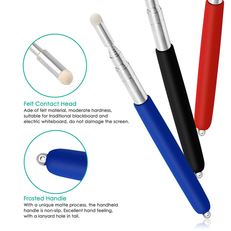 [Australia - AusPower] - Alcoon 3 Pack Telescopic Teachers Pointer Retractable Handheld Presenter Extendable Classroom Whiteboard Pointer with Lanyard for Teachers, Coach, Presenter, Extends to 39 Inch (Black, Red, Blue) 