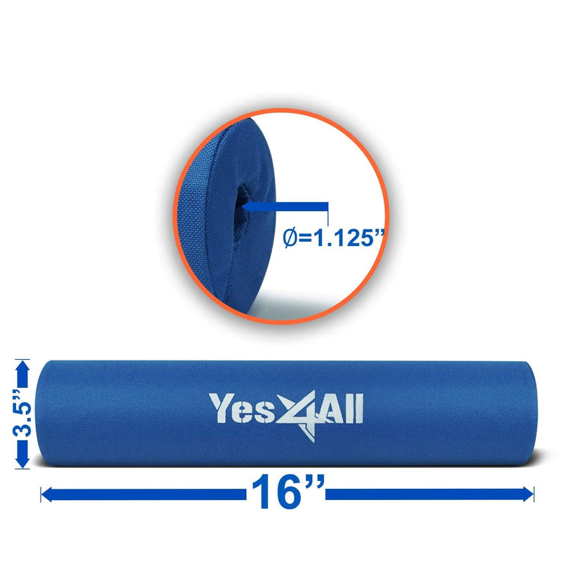 [Australia - AusPower] - Yes4All Barbell Foam Nylon Bar Pad/PVC Bar Pad - 16 inches neck and shoulder protective Barbell Pad for Squats, Lunges & Hip Thrust - Fits 1” Standard and 2” Olympic Bars C. Blue Nylon 