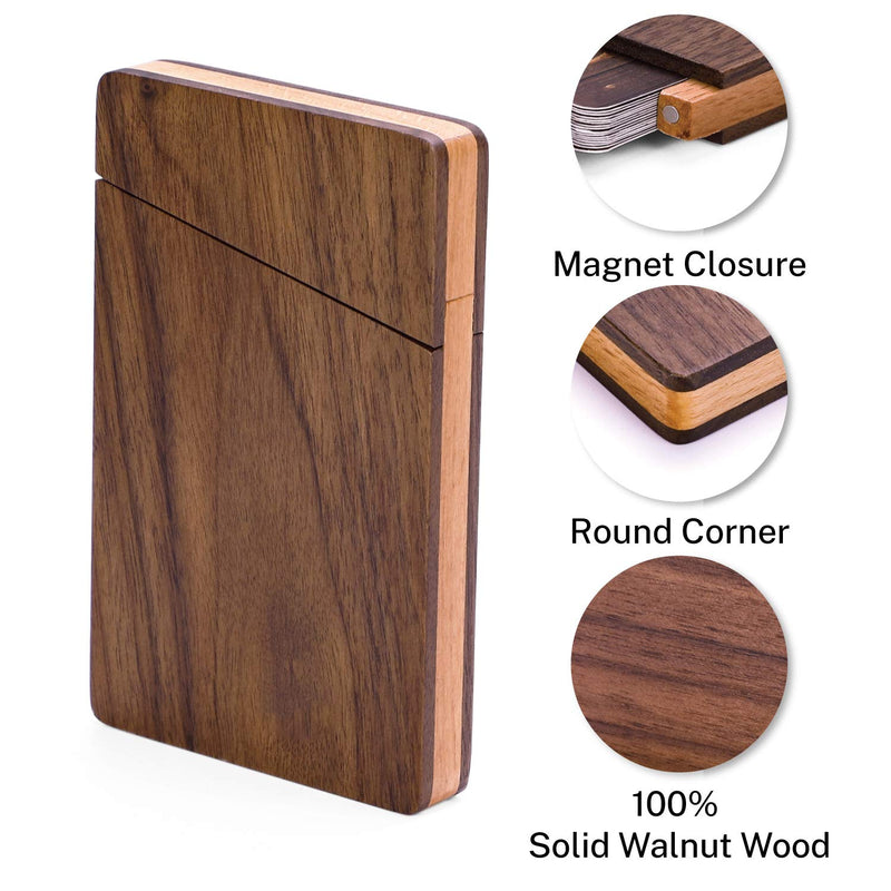 [Australia - AusPower] - MaxGear Business Card Holder Wood Business Card Holders, Business Card Case Name Card Holder for Men Pocket Card Holder with Magnetic Closure, Walnut Beech 2.68" x 4.25" 