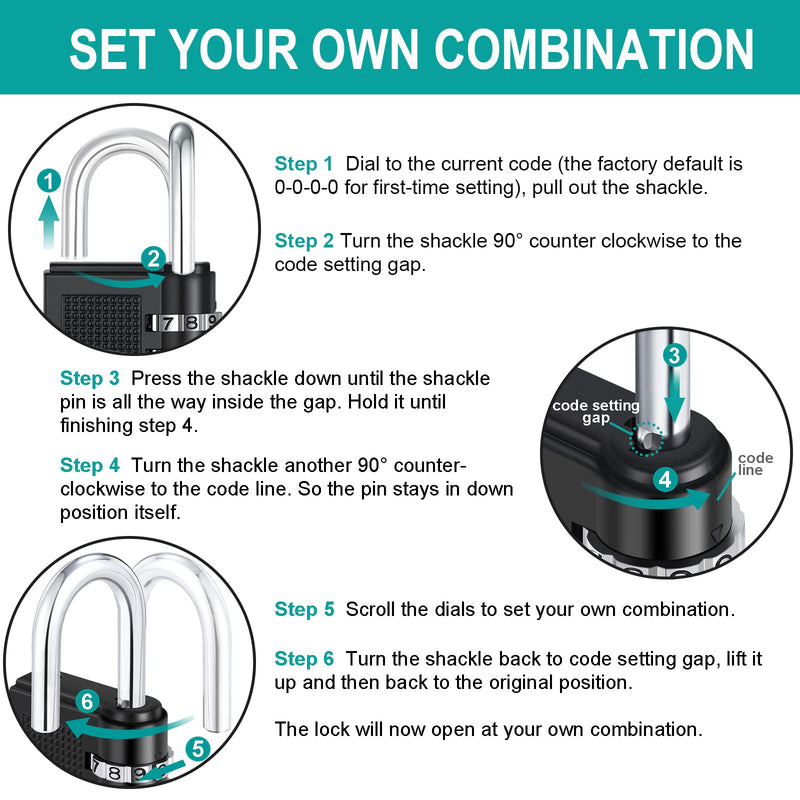 [Australia - AusPower] - ZHEGE Gym Lock, 4 Digit Combination Lock for Locker, Fence, School, Toolbox, Hasp Storage (Black) 1P 1Black 