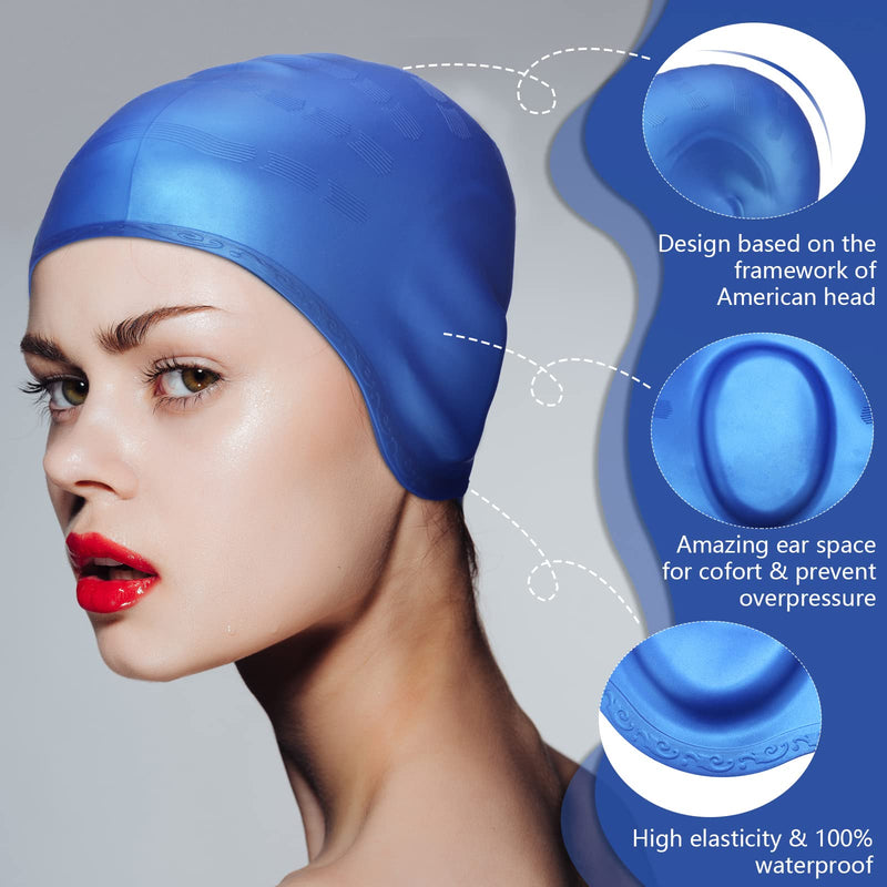 [Australia - AusPower] - 4 Pack Silicone Swimming Cap with 3D Ear Protection Cap Waterproof Bathing Solid Swimming Cap Swimming Unisex Bathing Swimming Hat for Kids Women Men Adults Child Youth Teen Long Hair, 4 Colors 