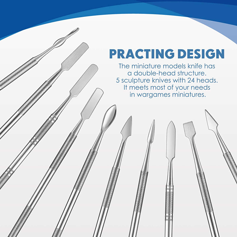 [Australia - AusPower] - 5 Pieces Miniature Sculpting Tools Set Mini Stainless Steel Double-Headed Tool for Model and Convert Plastic, Resin and Metal Tabletop War Game Miniatures Models 