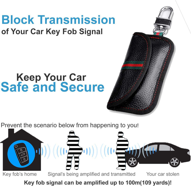 [Australia - AusPower] - VAWcornic 2 Pack Faraday Bag for Car Key Fob, Genuine Leather Car Key RFID Signal Blocking Pouch Keyless Signal Block Key Case for Car Security, Anti-Theft Remote Entry Smart Fob Protection - Black 