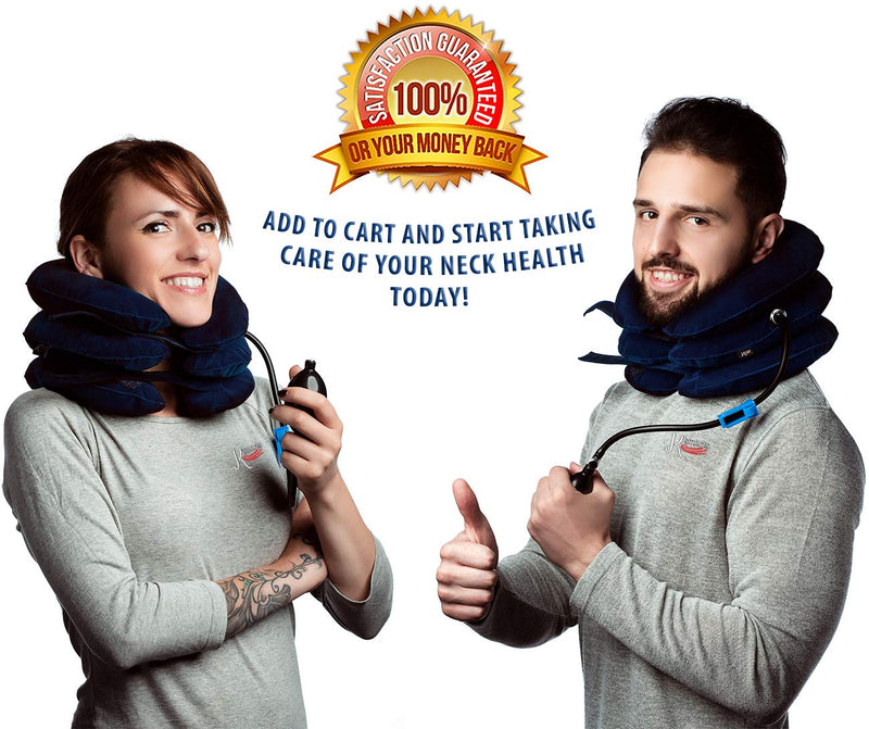 [Australia - AusPower] - Pinched Nerve Neck Stretcher Cervical Traction Device for Home Pain Treatment | Inflatable Spinal Decompression Collar Unit Muscle Strain Injury Relief | Herniated Disc Problems Remedy Kit (Blue) Blue 