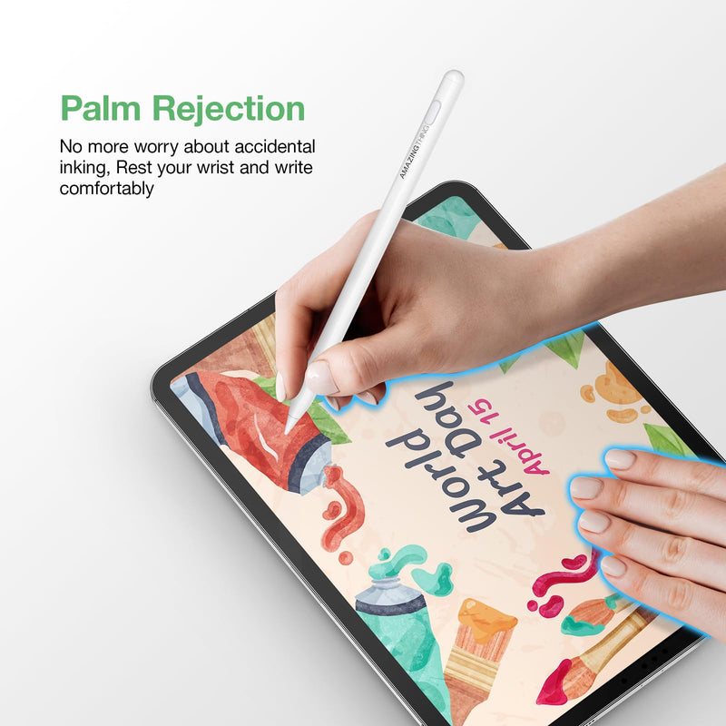 [Australia - AusPower] - Stylus Pen for iPad 2018-2023, Palm Rejection, Tilt Sensitivity, Magnetic Wireless Charging, Affordable Alternative to Apple Pencil 2nd Generation, Compatible with iPad Pencil Tips (White) White 