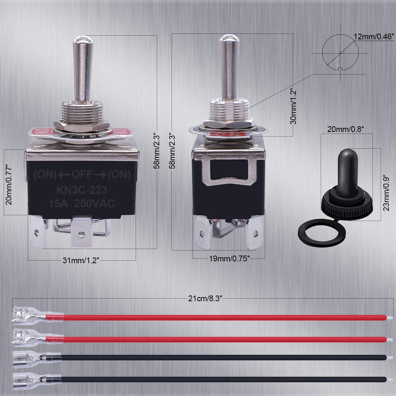 [Australia - AusPower] - mankk Reverse Polarity Momentary Toggle Switch 12V DC 20A DPDT (On)-Off-(On) 4 Pin Motor Control Rv Jack Waterproof Switch with Waterproof Cap and Jumper Wires KN3C-223-MX 