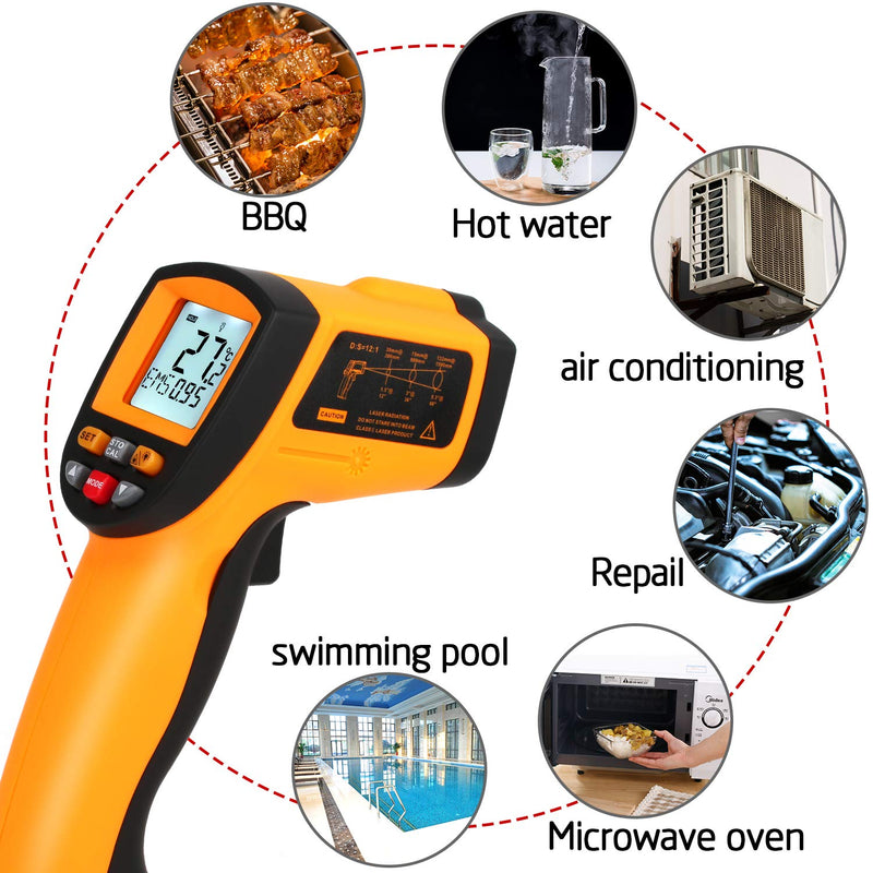 [Australia - AusPower] - Industrial Infrared Thermometer (Not for Human)-58°F to 1382°F, Non-Contact Laser Temperature Gun with Alarm& Data Saving, Temperature Thermometer Measuring Gun for Kitchen Cooking, BBQ, Ovens 