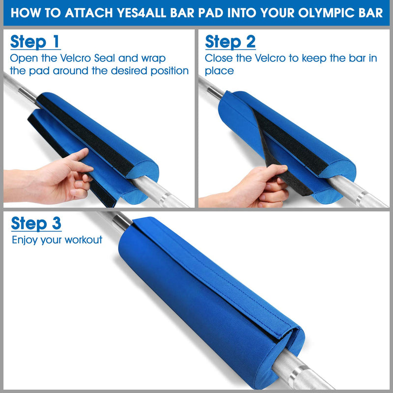 [Australia - AusPower] - Yes4All Barbell Foam Nylon Bar Pad/PVC Bar Pad - 16 inches neck and shoulder protective Barbell Pad for Squats, Lunges & Hip Thrust - Fits 1” Standard and 2” Olympic Bars C. Blue Nylon 