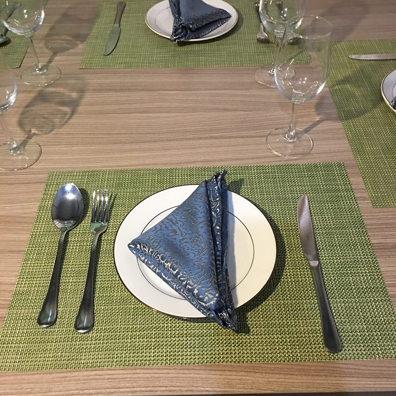 [Australia - AusPower] - WAZAIGUR Placemats Easy to Clean Crisscross Woven Vinyl Place Mats Indoor Dining Durable Non-Slip Heat Resistant Table Mats for Kitchen Table Set of 4,Green and Yellow Green and Yellow 