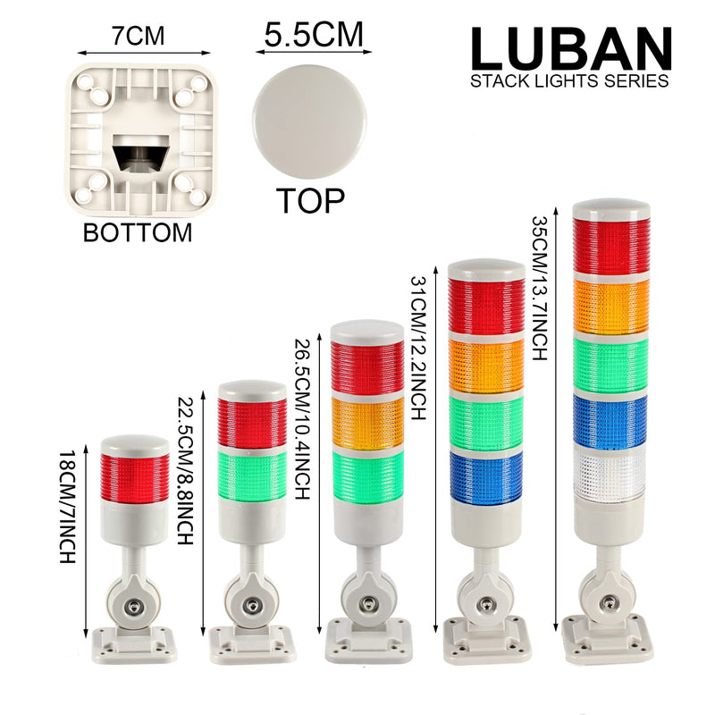 [Australia - AusPower] - LUBAN Led Signal Tower Stack Lights, Industrial Signal Warning Lights, Column Tower Lamp Andon Lights with Rotatable Base, Steady/Flashing Light Switchable,12V 24V DC(2-Layer, no Buzzer) DC 12 to 24V 2-Layer/no Buzzer 