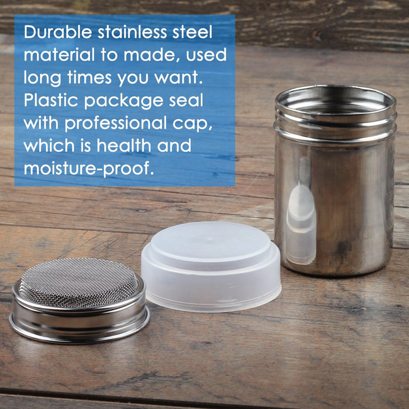 [Australia - AusPower] - 3 Pack Stainless Steel Powder Shaker, Coffee Cocoa Dredges with Fine-Mesh Lid, AIFUDA Power Can For Baking Cooking Home Restaurant with 16 Pcs Printing Molds Stencils 