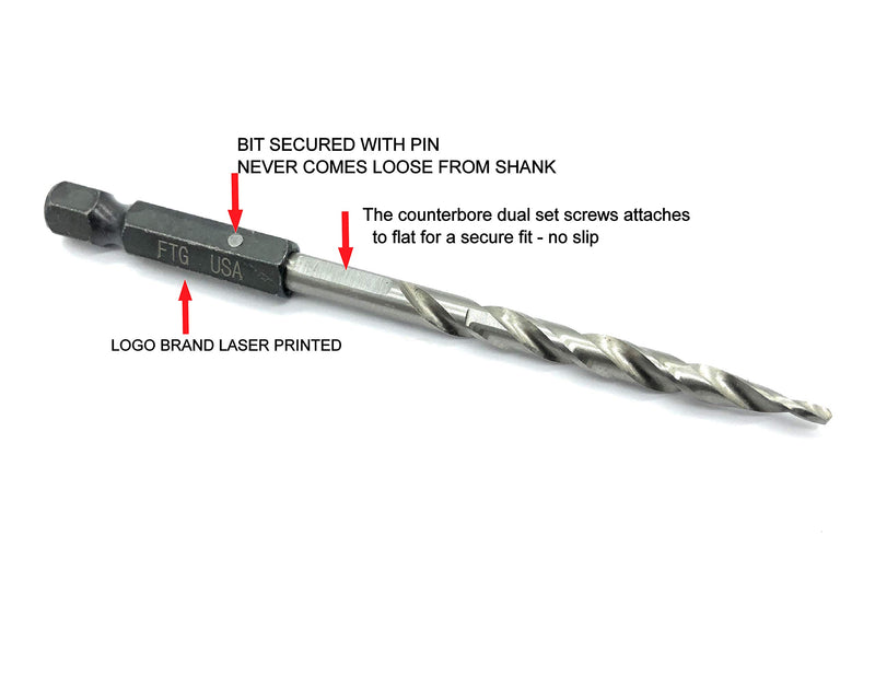 [Australia - AusPower] - FTG USA Maximum Torque #4 (7/64") Adjustable Wood Countersink - Woodworking Tapered HSS Drill Bit Secured with Pin w/o Depth Stop 