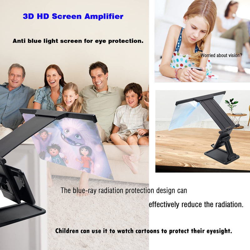 [Australia - AusPower] - 12" Screen Magnifier for Cell Phone, 3D HD Phone Magnifying Screen for Videos, Movies and Gaming with Foldable Cell Phone Stand, Phone Screen Magnifier Compatible with All Smart Phones (Black) 