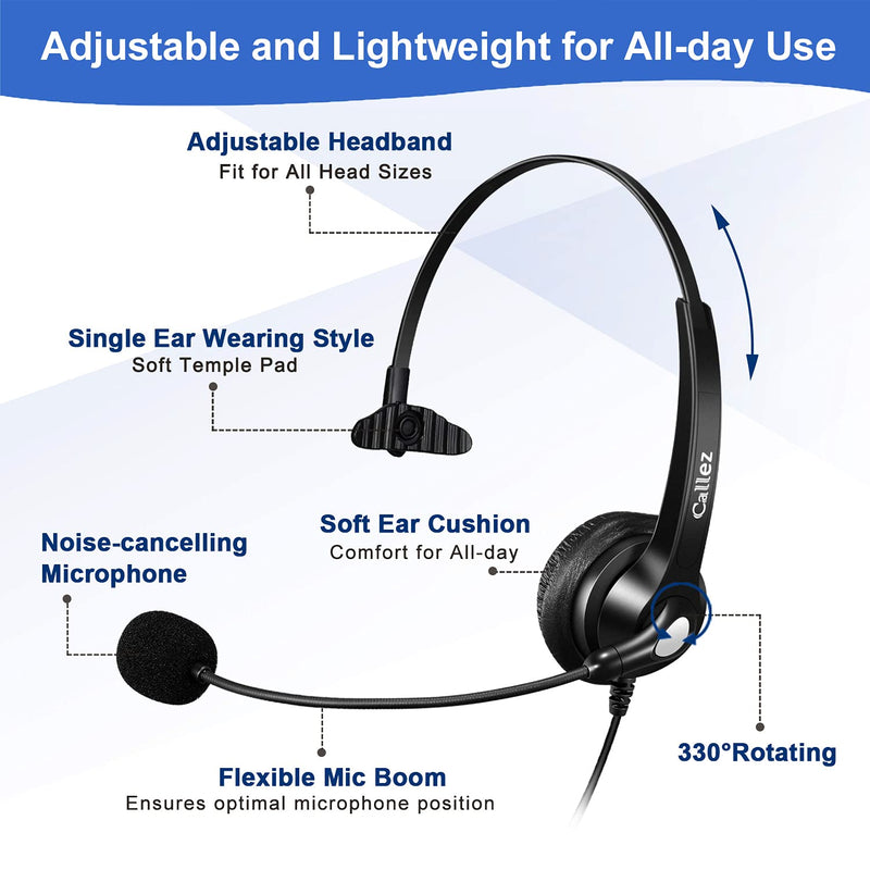 [Australia - AusPower] - Callez Phone Headset with Noise Cancelling Microphone, Office Telephone Headsets for Cordless DECT Phones with 2.5mm Headphones Jack Compatible with Panasonic KX-TGEA20 AT&T ML17929 Vtech RCA Uniden Black 