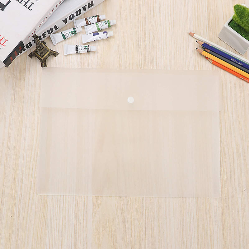 [Australia - AusPower] - VANRA Poly File Folder Pockets File Jacket Plastic Envelope Flat Document Letter Organizer with Snap Button Closure A4 Letter Size (Pack of 5, Translucent) A4 Size: 12.6”L x 9"H 