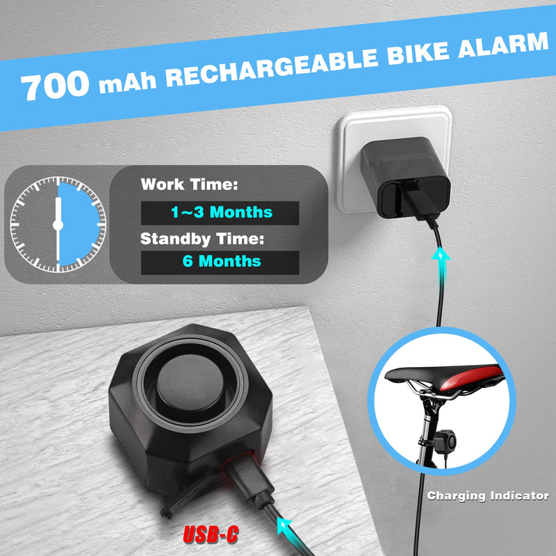 [Australia - AusPower] - WSDCAM USB Rechargeable Bike Alarm with Remote, 110dB Loud Wireless Anti Theft Vibration Motion Sensor Vehicle Security Alarm System Waterproof Bicycle Trailer Motorcycle Alarm 