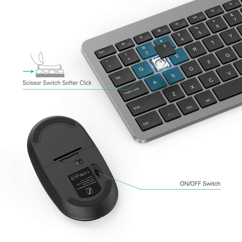 [Australia - AusPower] - Wireless Keyboard and Mouse Combo - Full Size Slim Thin Wireless Keyboard Mouse with Numeric Keypad 2.4G Stable Connection Adjustable DPI (Grey & Black) Wireless keyboard mouse black & grey 