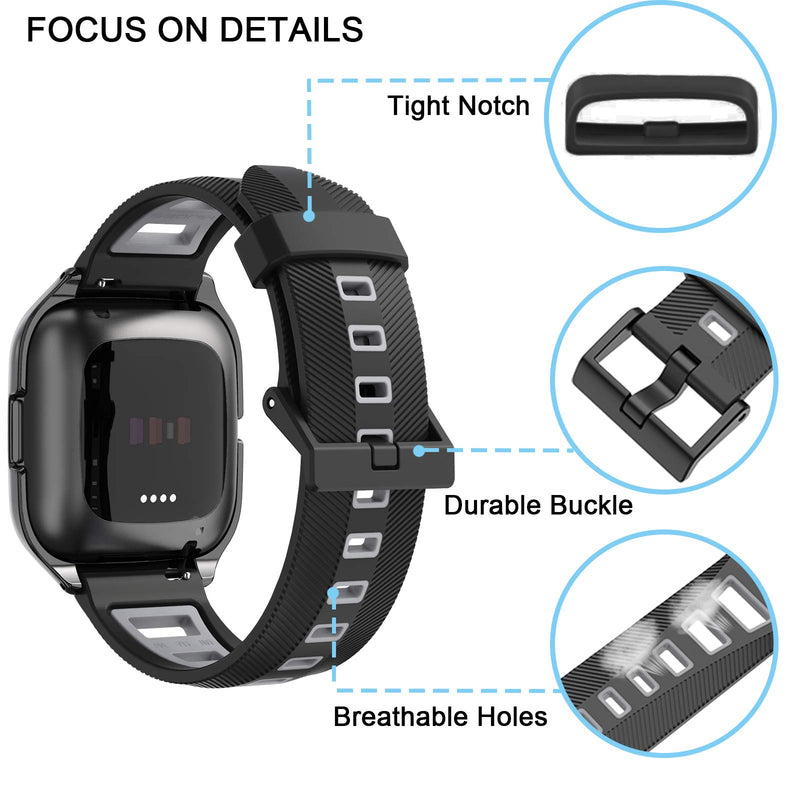 [Australia - AusPower] - MIJOBS Bands Compatible with Fitbit Versa/Fitbit Versa 2 for Women Men, Breathable Adjustable Replacement Wristband Accessories for Fitbit Versa PLUS,Black Grey+Black For Versa 2 