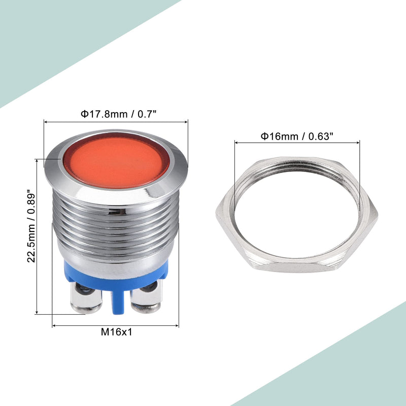 [Australia - AusPower] - MECCANIXITY Indicator LED Light 12V 16mm M16 Panel Mount Metal Waterproof Signal Lamp with O Ring, Red Green 1 Set 