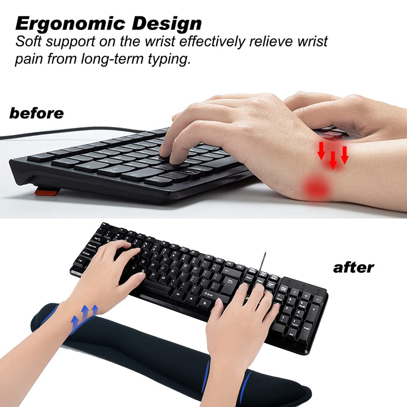 [Australia - AusPower] - Xmaxbel Keyboard Wrist Rest, Memory Foam Wrist Pad for Keyboard, Keyboard Wrist Support Cushion with Nonslip Rubber Base and Ergonomic Design (Black), 16.93 x 3.35 x 0.78 inches 