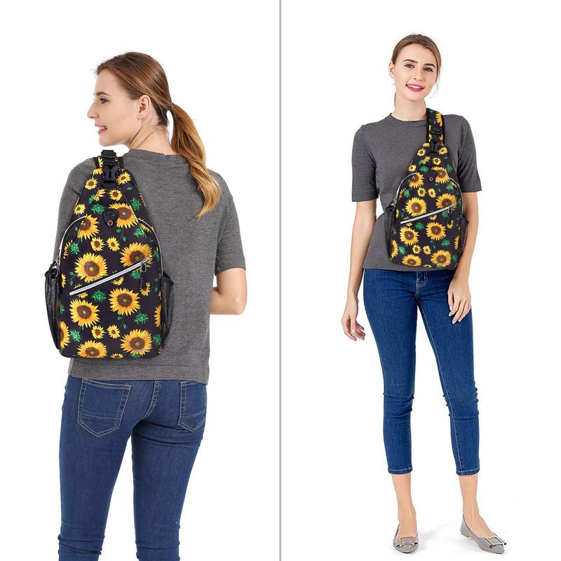 [Australia - AusPower] - MOSISO Sling Backpack,Travel Hiking Daypack Sunflower Rope Crossbody Shoulder Bag Black 