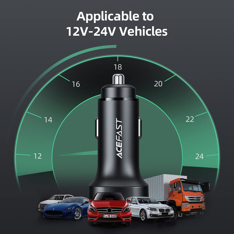 [Australia - AusPower] - Fast Car Charger 72W USB C, ACEFAST Dual PD3.0 Port Metal USB Type C Car Power Adapter for iPad Air/Pro, iPhone 13 Pro Max/13 mini/12 Pro Max, Samsung Galaxy S21+/S21 Ultra/S20/S20+/S20 Ultra, Note 20 