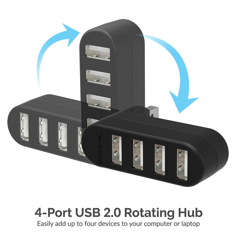 [Australia - AusPower] - SABRENT 4-Port USB 2.0 Hub [90°/180° Degree Rotatable] (HB-UMN4) Black 