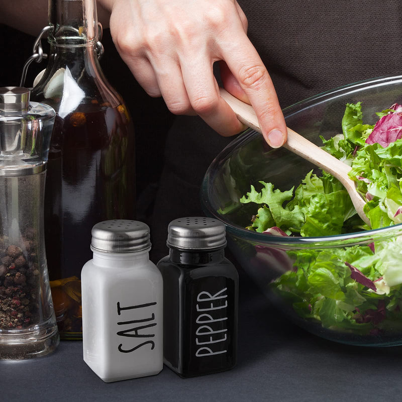 [Australia - AusPower] - Farmhouse Salt and Pepper Shakers Set, Dopeca 2.7oz Glass Salt Shaker with Stainless Steel Lid, Black and White Modern Farmhouse Kitchen Decor, Cute Salt and Pepper Set for Kitchen or Restaurant Black/White 