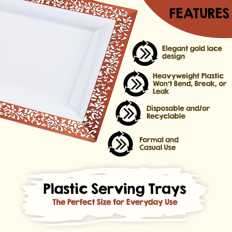 [Australia - AusPower] - Yumchikel-Decorative Plastic Serving Tray & Platter Set (4pk) - Rose Gold Disposable Party Trays & Platters for Food - Weddings, Upscale Parties, Dessert Table, Cupcake display -14"x7.5" inches 