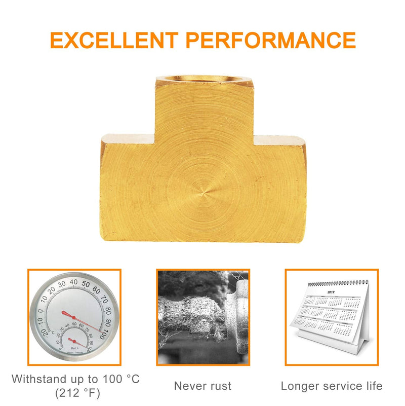 [Australia - AusPower] - SUNGATOR Brass Pipe Fitting, Barstock Tee, 1/4" x 1/4" x 1/4" NPT Female Pipe (4-Pack) 4 Pack 