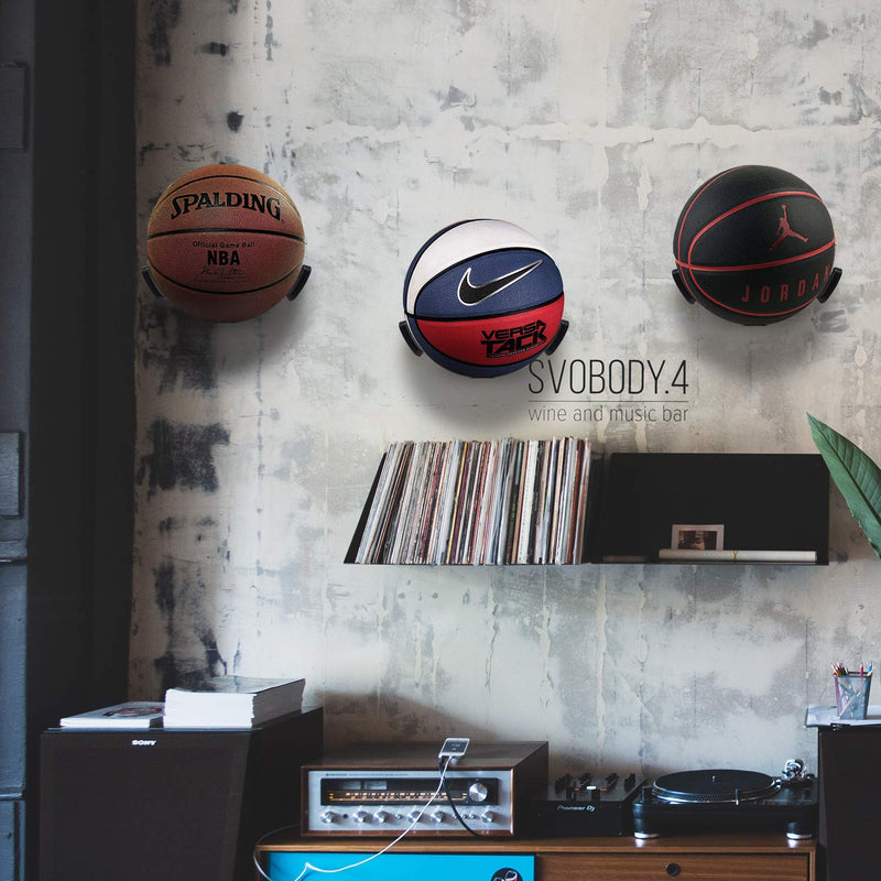 [Australia - AusPower] - Jolitac Wall Mounted Ball Holder Display Sports Balls Storage and Decoration Shelf Black Self-Sticking Claw Racks 1 PC 