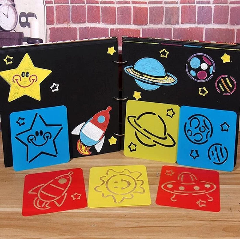 [Australia - AusPower] - 24 Pcs Transportation Theme Drawing Painting Stencils Boat Airplane Spaceship Car Templates for Kids Crafts Creation, Washable Plastic 