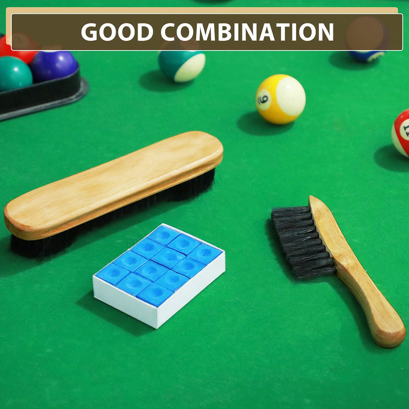 [Australia - AusPower] - Patelai 3 Set Billiards Pool Table and Rail Brush Including 12 Pieces Pool Cue Chalk Cubes Snooker Table Wooden Cleaning Brush Kit Table Billiards Accessories, 9 Inches (Beige) 