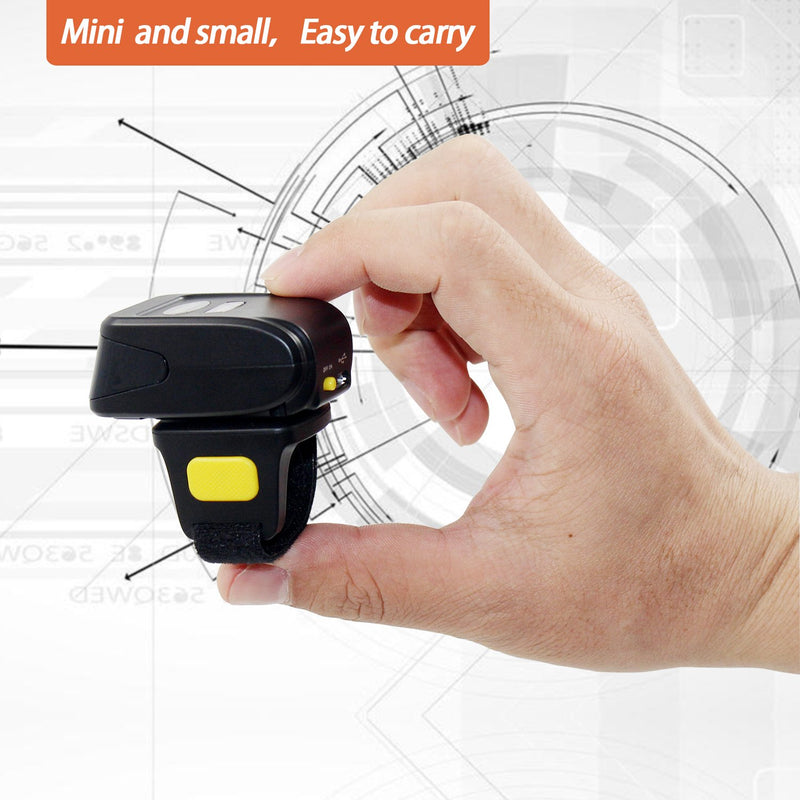 [Australia - AusPower] - Bluetooth Wireless Ring Barcode Scanner, Symcode 1D Compatible with Bluetooth Function & 2.4GHz Wireless & Wired Connection, Portable Wearable Mini Finger Bar Code Reader 