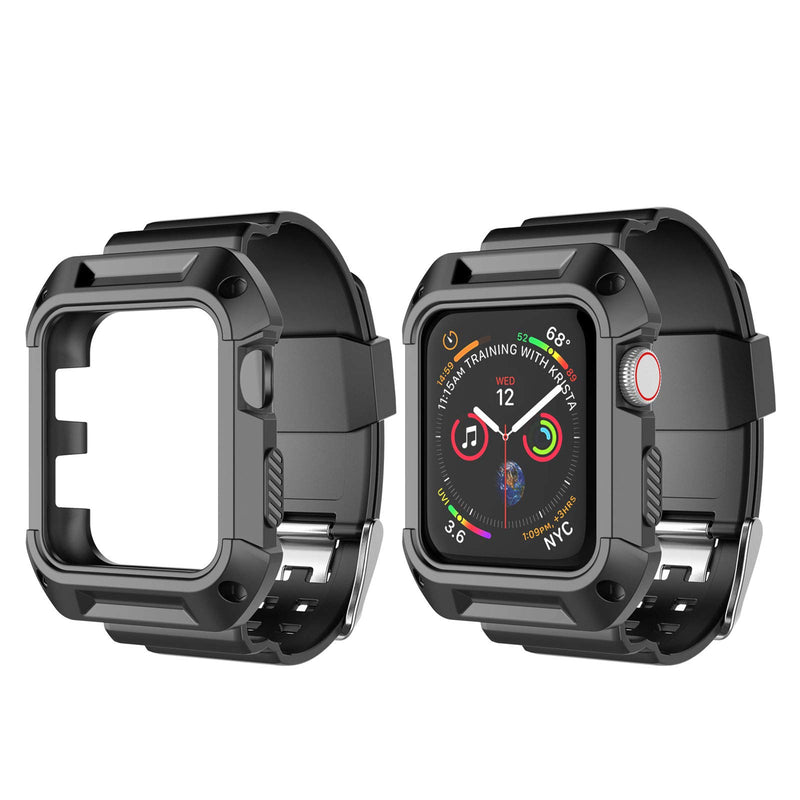 [Australia - AusPower] - Njjex Compatible for Apple Watch Bands 38mm 42mm, Soft Silicone Protective Bumper Case Replacement Strap Sport Rugged Band Wristband for Apple Watch 38mm 42mm iWatch Series 3 Series 2 Series 1 [Black] Black/Black 38mm Apple Watch Series 3/2/1 