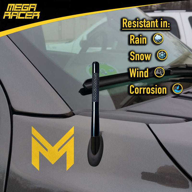 [Australia - AusPower] - Mega Racer 5” Black Carbon Fiber Antenna for Car, Truck, SUV - AM/FM Radio Reception, 6061 Solid Aluminum, Anti-Theft Design, Car Wash Safe, Universal Antenna Replacement, 1 Piece 