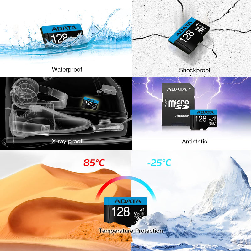 [Australia - AusPower] - ADATA Premier 128GB MicroSDHC/SDXC UHS-I Class 10 V10 A1 Memory Card with Adapter Read up to 100 MB/s (AUSDX128GUICL10A1-RA1) 