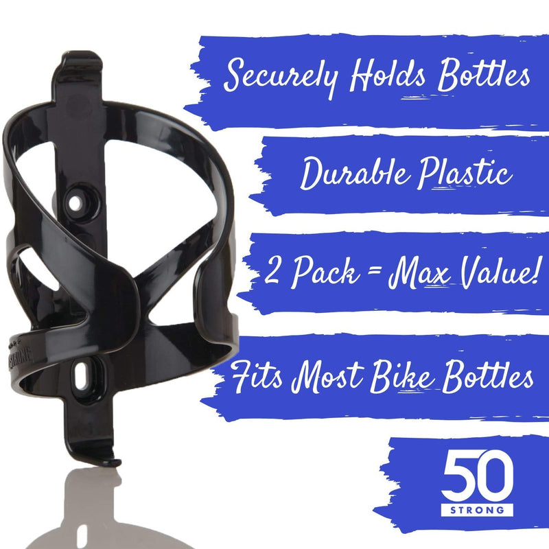 [Australia - AusPower] - 50 Strong Bike Bottle Holder with Water Bottle - 2 Pack - 22 oz. BPA Free Bicycle Squeeze Bottle and Durable Plastic Holder Cage- Made in USA 