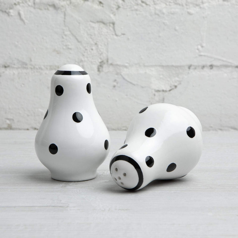 [Australia - AusPower] - Handmade White and Black Polka Dot Ceramic Salt and Pepper Pots, Shakers, Cruet Set, Holder, Housewarming Gift by City to Cottage® 