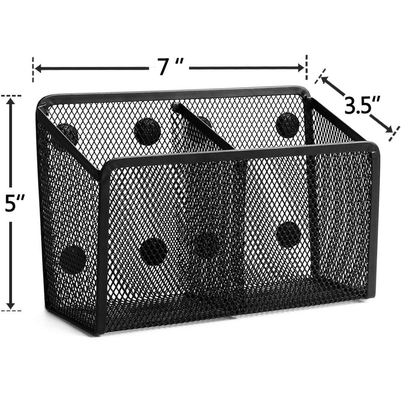 [Australia - AusPower] - Magnetic Pencil Holder - Extra Strong Magnets Mesh Marker Holder Perfect for Whiteboard, Refrigerator and Locker Accessories (2 Baskets, 1 Pack Black) 2 Baskets 