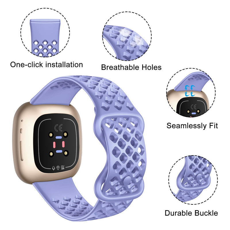 [Australia - AusPower] - NANW Silicone Bands Compatible with Fitbit Sense/Versa 3 for Women Men, Soft Waterproof Silicone Strap Replacement Wristband with Air Holes for Sense Smartwatch Lavendor S （5.7"-7.9"） 