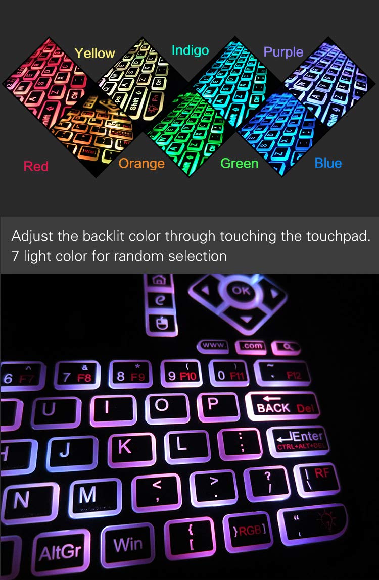 [Australia - AusPower] - Mini Wireless Keyboard,Q9 Mini Keyboard with Touchpad,Colorful Backlit Small Wireless Keyboard,Mini Rechargeable Handheld Remote Keyboard for PC,Raspberry Pi 4, Android TV Box,KODI,Windows 7 8 10 Q9 Colorful Backlit 